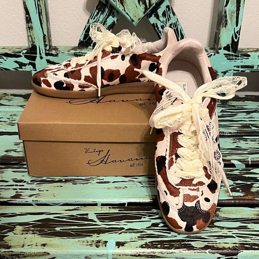 Custom Vintage Havana Cow Print Sneakers